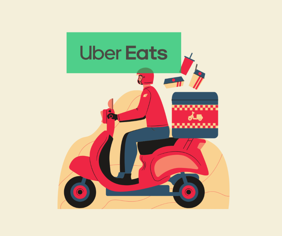 Minimalist cartoon showing food delivery as an example of buy now pay later in everyday life.