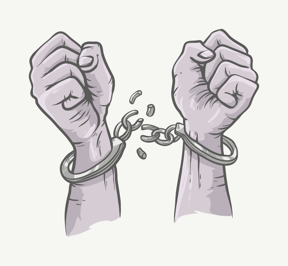 Visually of hands breaking free from chains, a metaphor for breaking out of the debt cycle