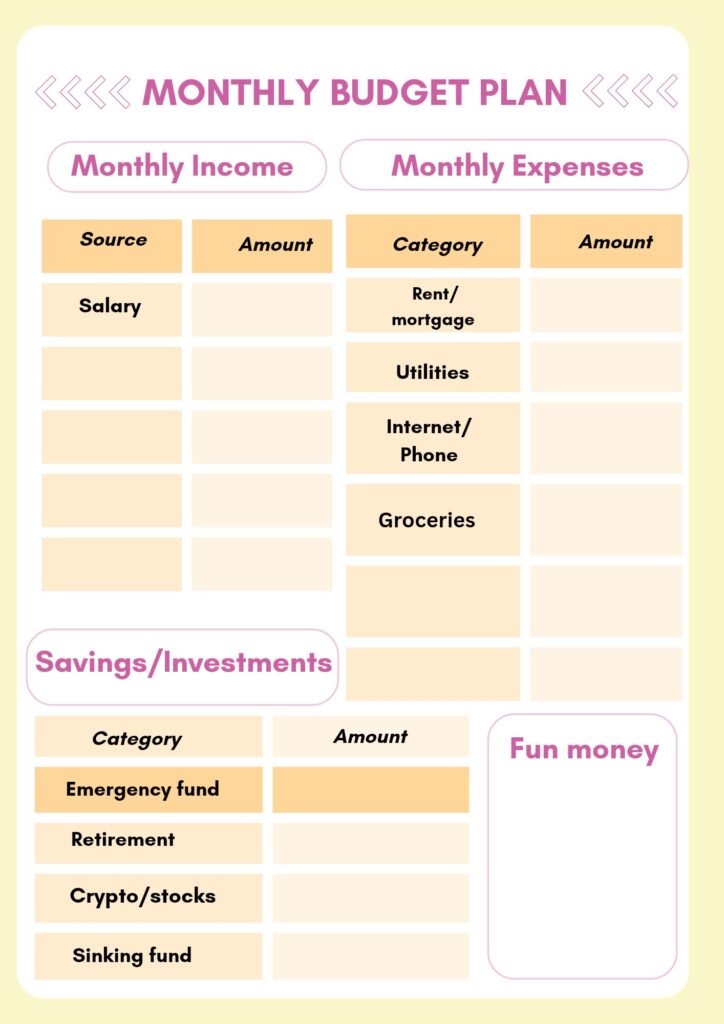 Visual of a monthly budget tracker for effective money management and saving goals. 