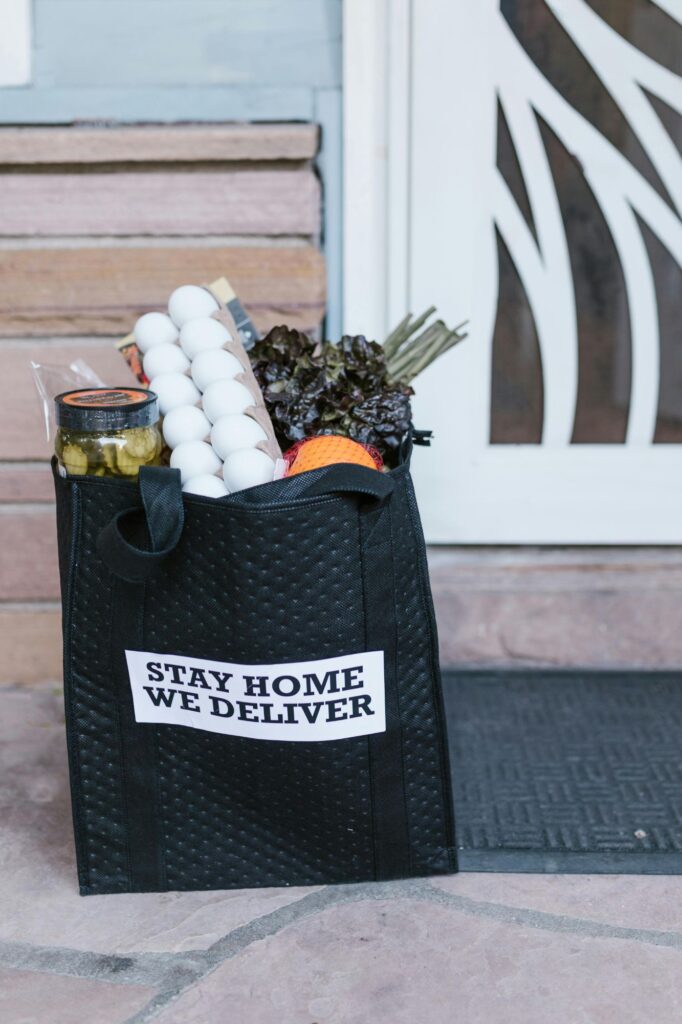 Home grocery delivery representing convenience culture and on-demand shopping.